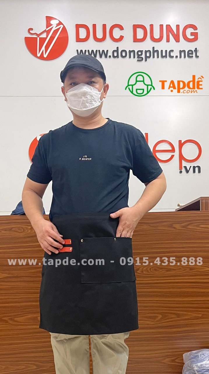 Tạp dề dáng ngắn màu đen - sản phẩm handmade - Tạp dề phối da | Tap de dong phuc